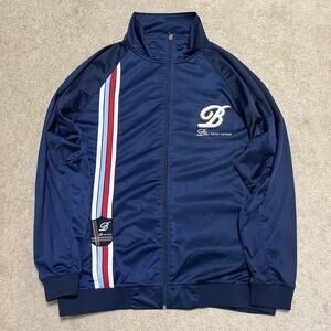 Brooklyn Express Y2K Hip Hop Baby Blue/Red Striped Navy Track Jacket XL